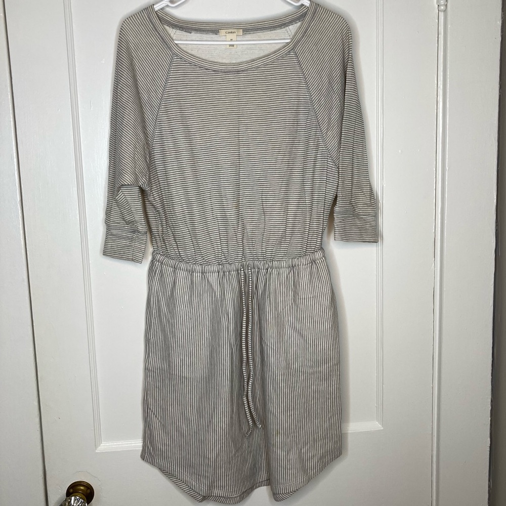 Caslon gray and white striped sweater dress, size XS
